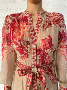 Hemant & Nandita | Aafa Long Shirt Dress With Tie Up Belt | Red/Beige