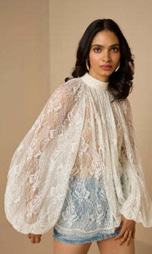 Womens | Adra Nylon Flower Boho Top With Cami | Off White