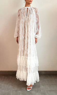 Hemant And Nandita | Adra halterneck Nylon Flower Maxi Dress | Off White
