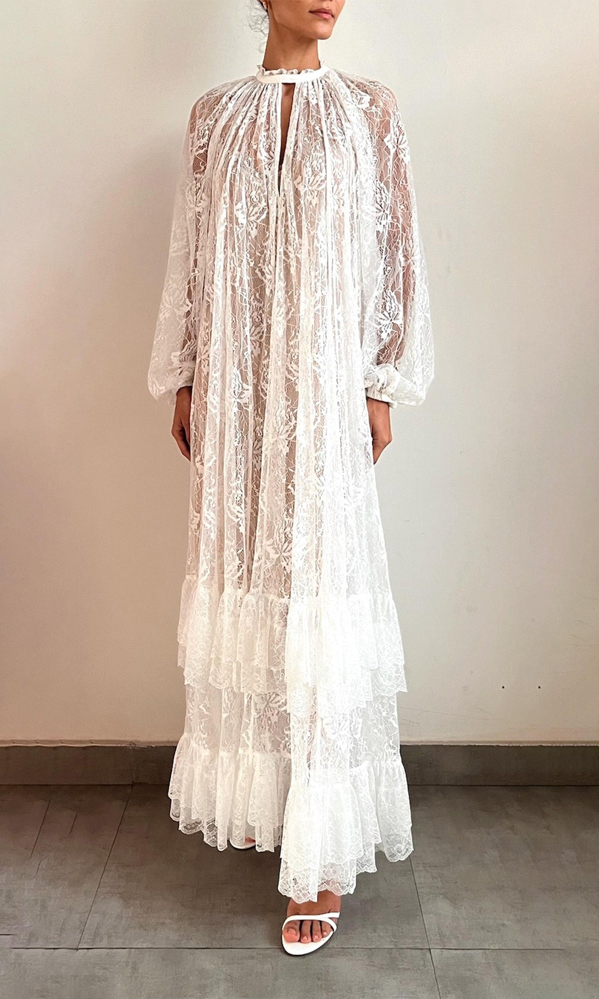 Hemant And Nandita | Adra halterneck Nylon Flower Maxi Dress | Off White