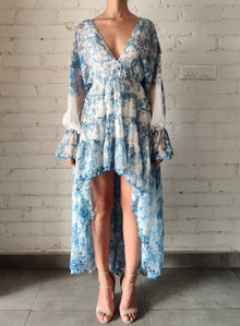 Hemant & Nandita | Amyra High Low Dress | White/Blue