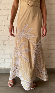 Hemant & Nandita | Ari Halter-Neck Back-Button Side Zipper Long Dress | Beige