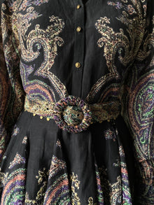 Hemant & Nandita | Akra Collared Button-Down Belted Short Dress | Black Multi