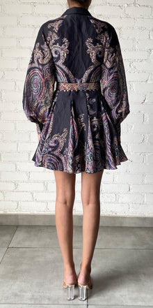 Hemant & Nandita | Akra Collared Button-Down Belted Short Dress | Black Multi