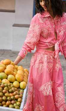 Hemant And Nandita | Asha Linen Cotton Oversized Shirt | Pink Floral