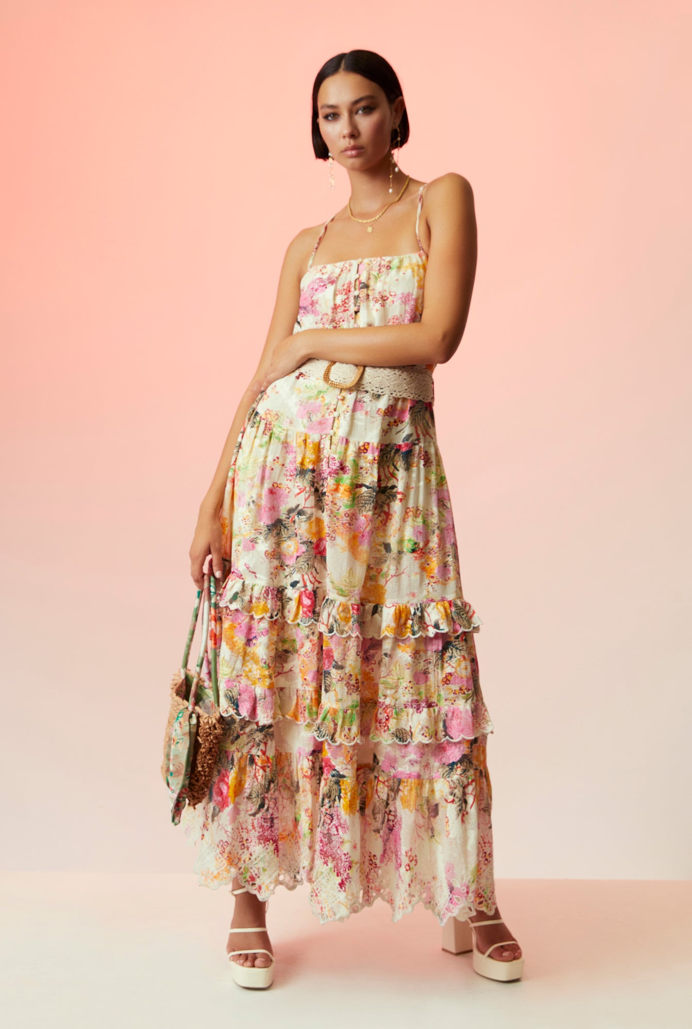 Hemant & Nandita | Charu Straight-Neck Sleeveless Long Dress | Multicolor