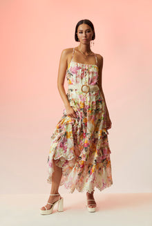 Hemant & Nandita | Charu Straight-Neck Sleeveless Long Dress | Multicolor