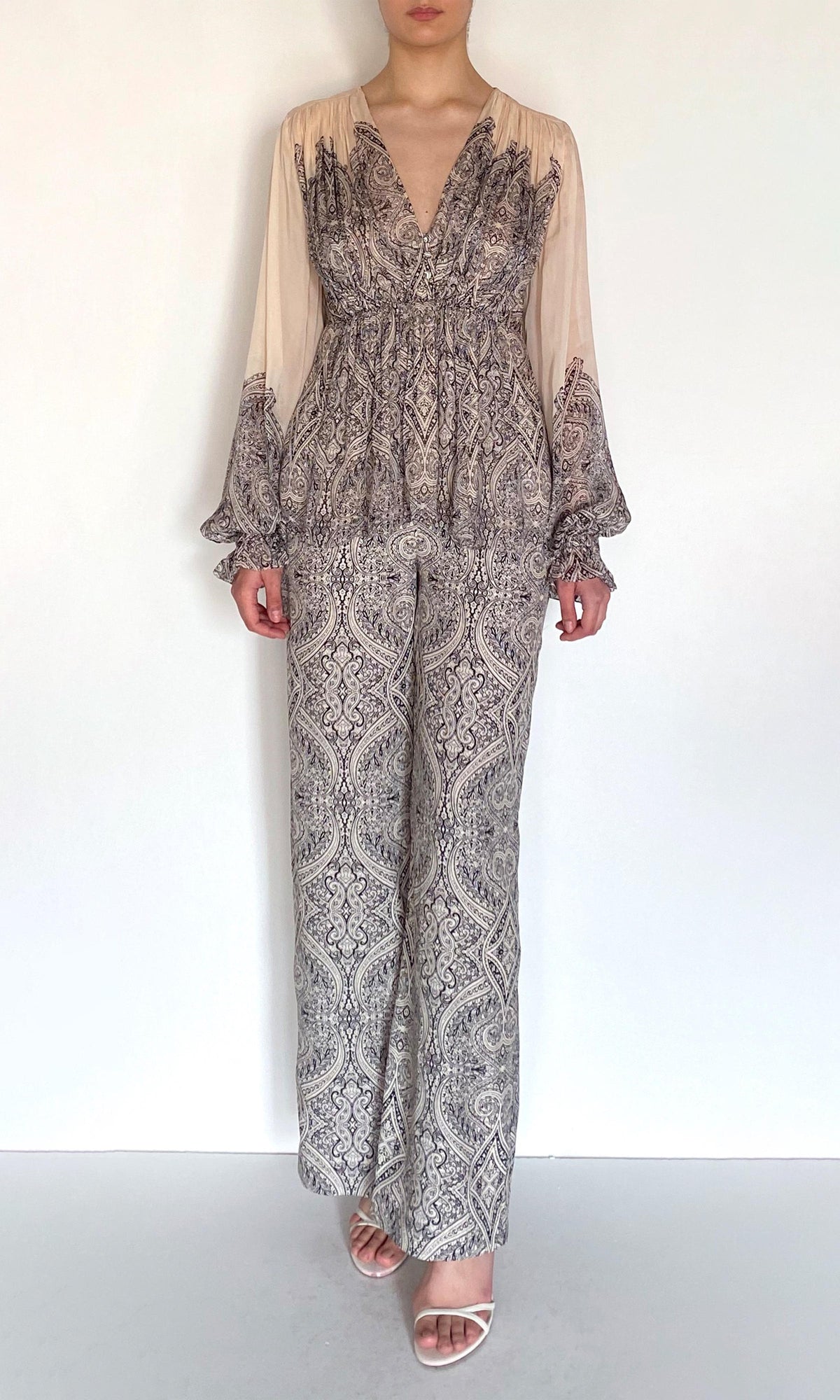 Womens | Chavi Viscose Flat Chiffon Gathered Top | Eggshell