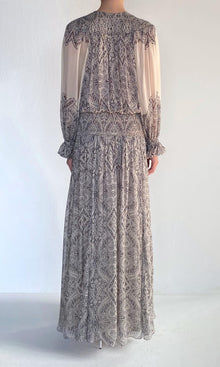 Hemant And Nandita | Chavi Viscose Flat Chiffon Smocked Detail Maxi Dress | Eggshell