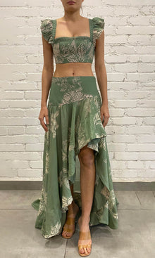 Hemant And Nandita | Dara Viscose Gorgette Jacquard Long Skirt | Green