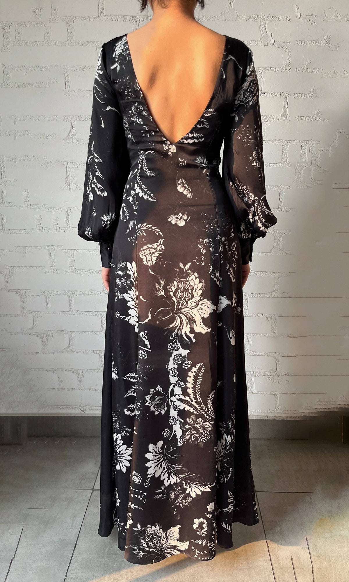 Hemant And Nandita | Dea Viscose Satin Long Dress | Black White
