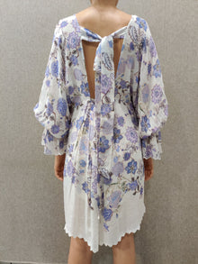 Hemant & Nandita | Dija V-Neck Long-Sleeve Short Dress | Iris/White