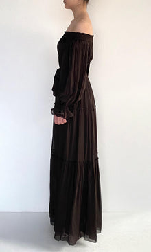 Hemant And Nandita | Dira Viscose Flat Chiffon Maxi Dress | Dark Brown