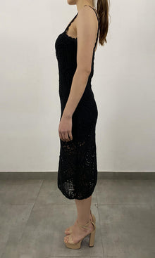Womens | Dua Crochet Palm Midi Dress | Black
