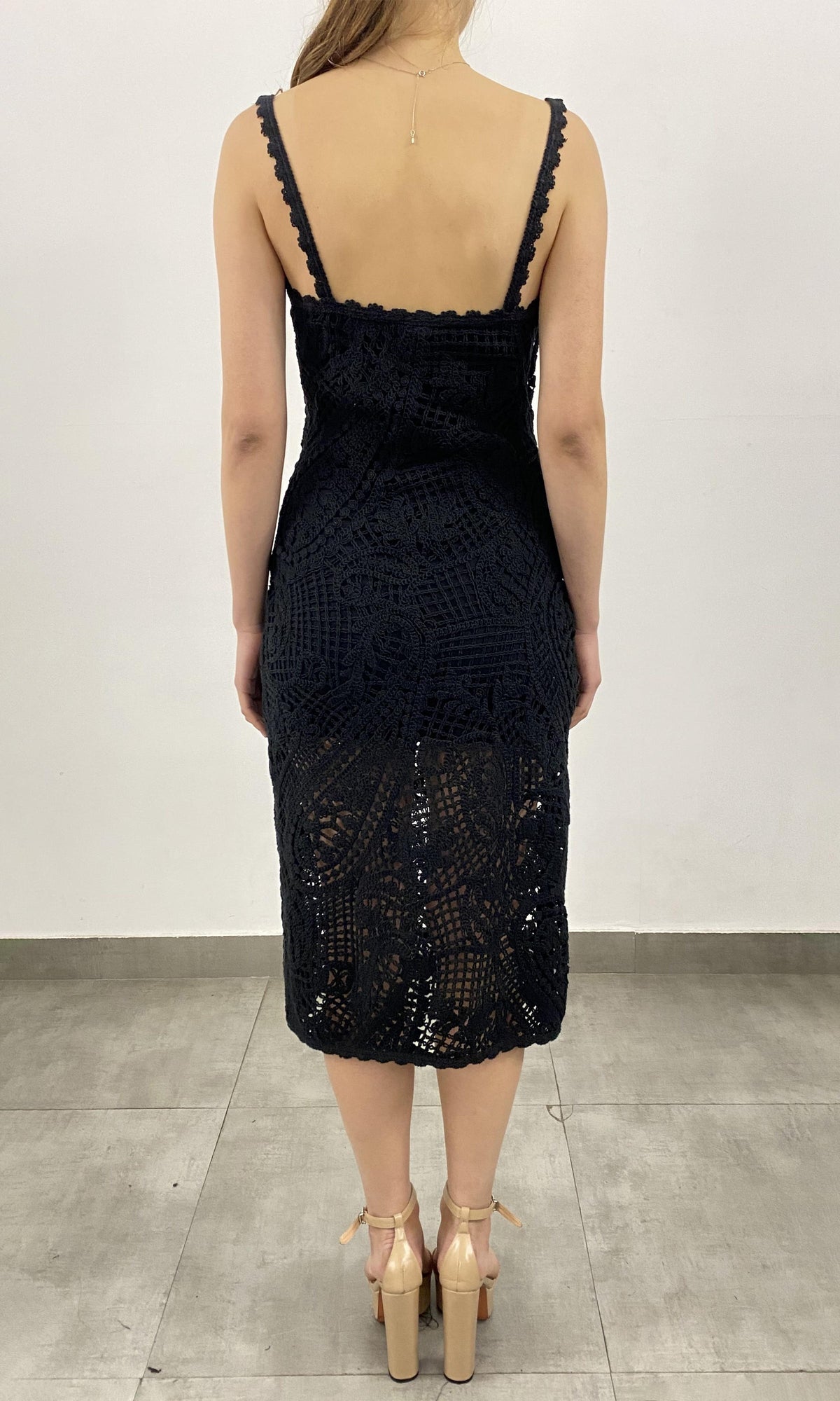 Womens | Dua Crochet Palm Midi Dress | Black