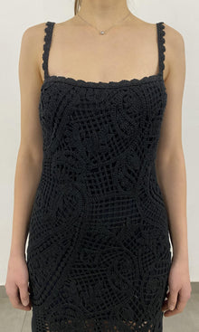 Womens | Dua Crochet Palm Midi Dress | Black