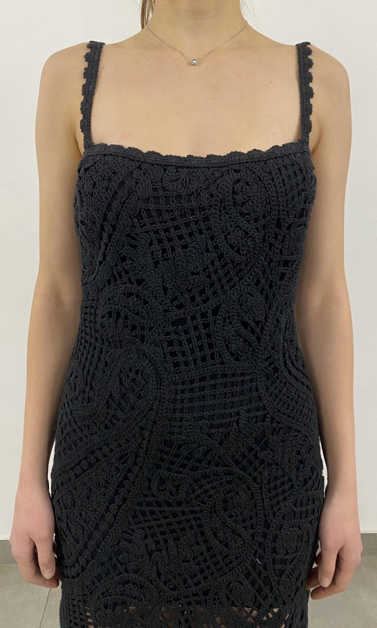 Womens | Dua Crochet Palm Midi Dress | Black