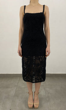 Womens | Dua Crochet Palm Midi Dress | Black