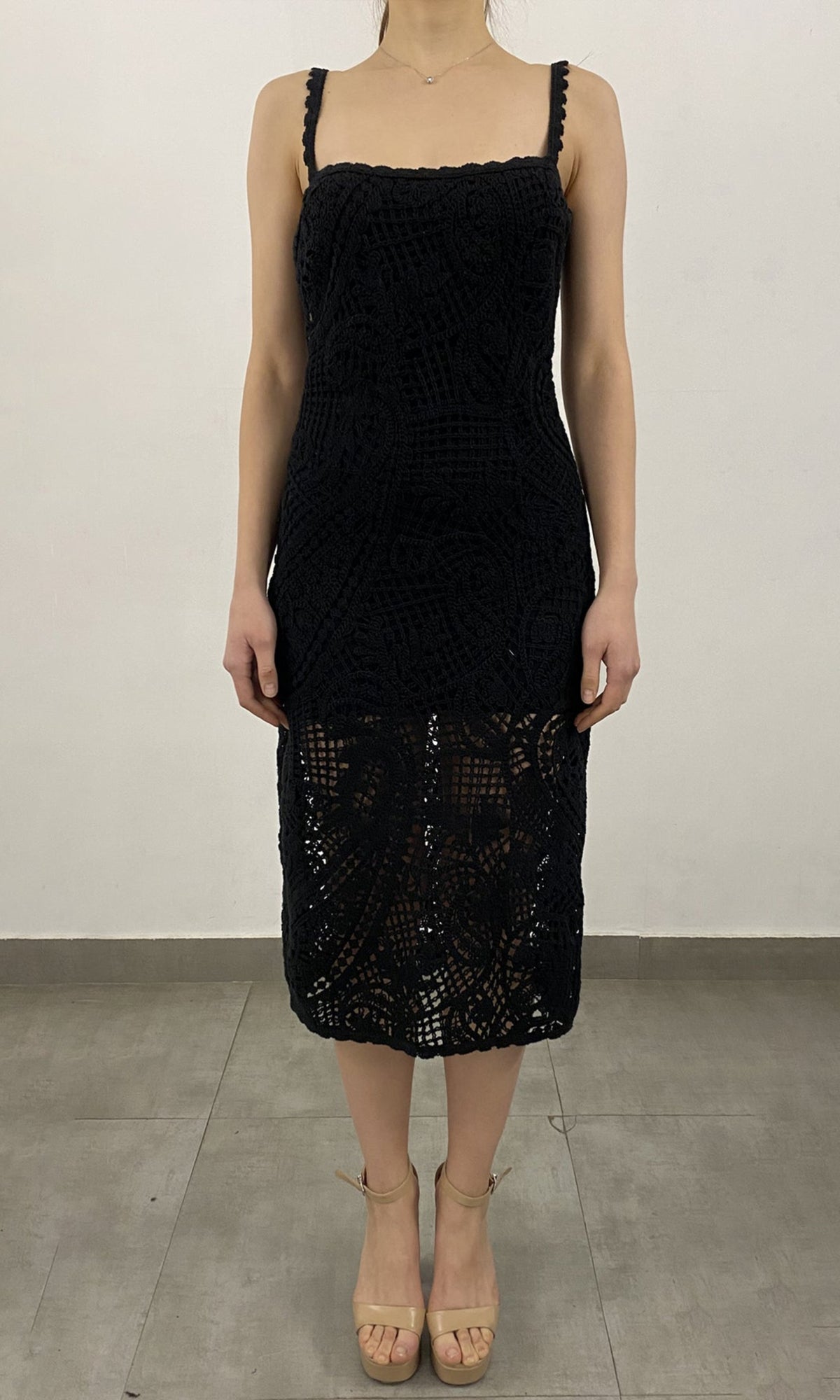 Womens | Dua Crochet Palm Midi Dress | Black