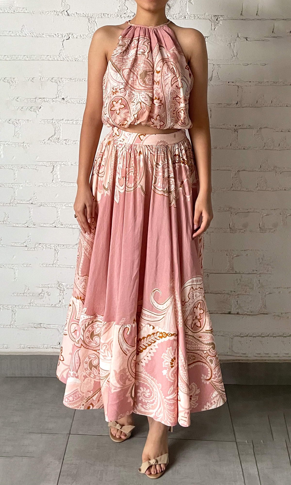 Hemant And Nandita | Fiza Viscose Organza Linen Halter Neck Top | Powder Pink