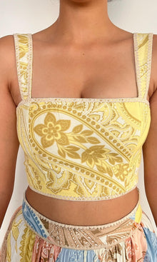 Hemant And Nandita | Fiza Linen Cotton Corset Top | Yellow