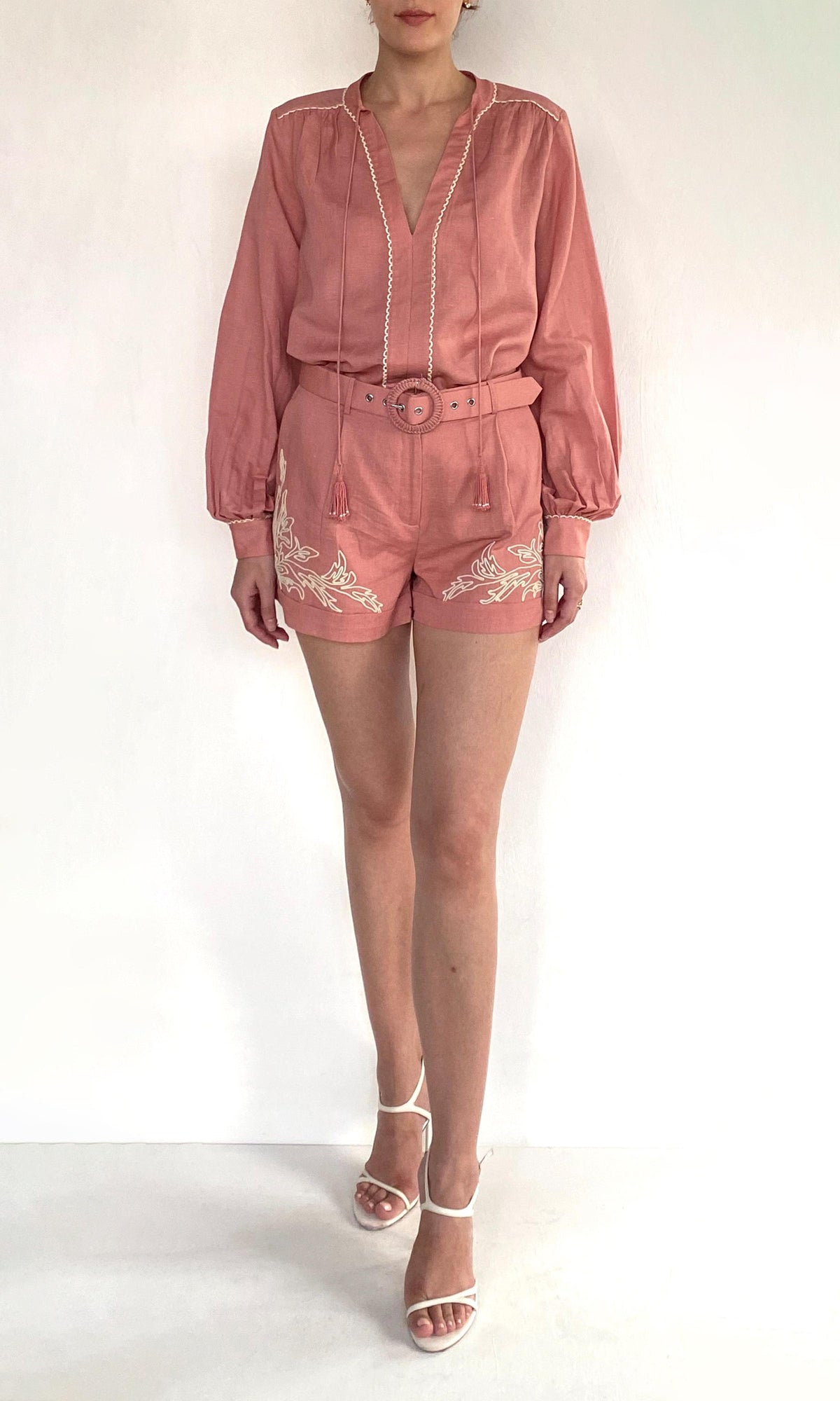 Hemant And Nandita | Gul Linen Cotton Front Tie Top | Dusty Pink