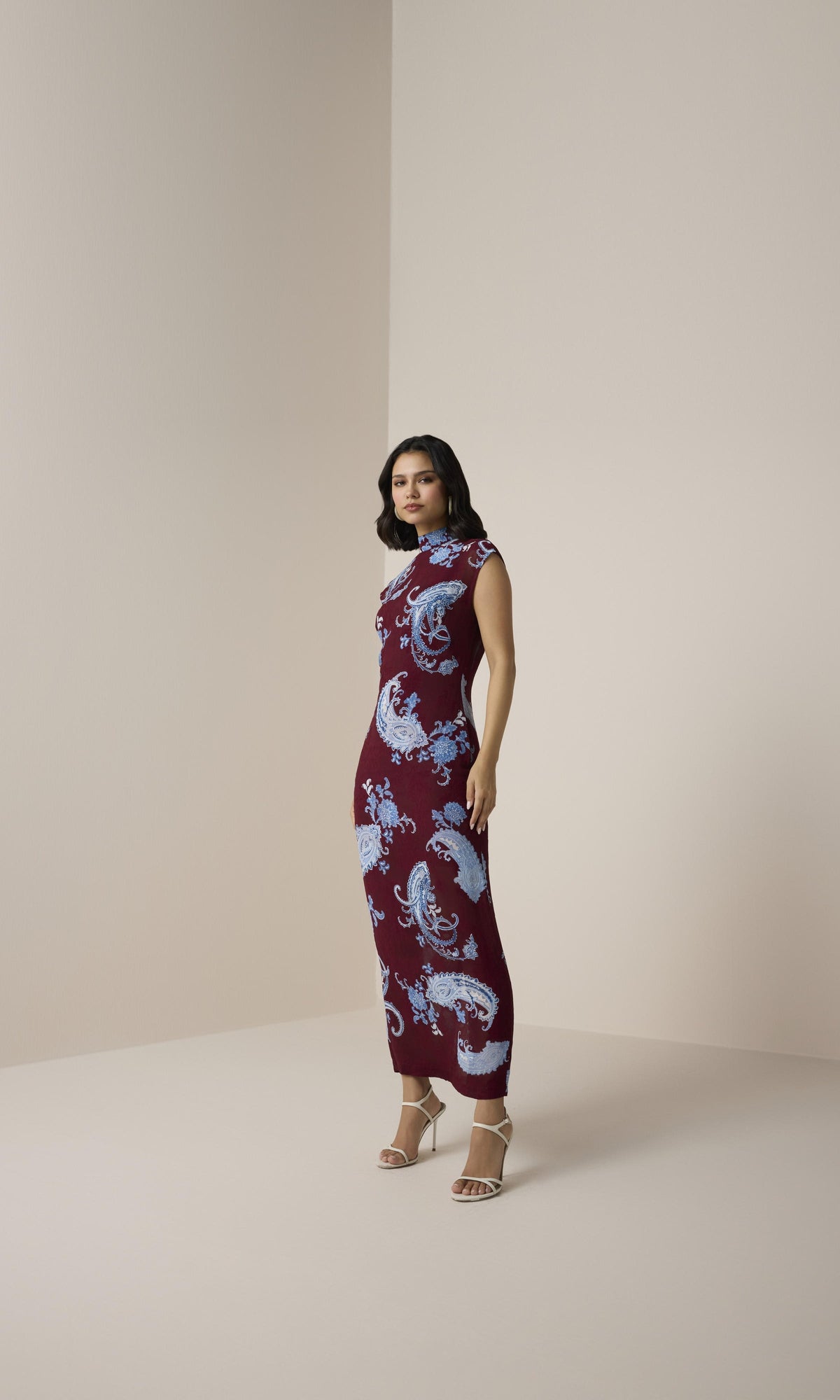 Hemant And Nandita | Hiba Viscose Georgette Jacquard Long Dress | Merlot