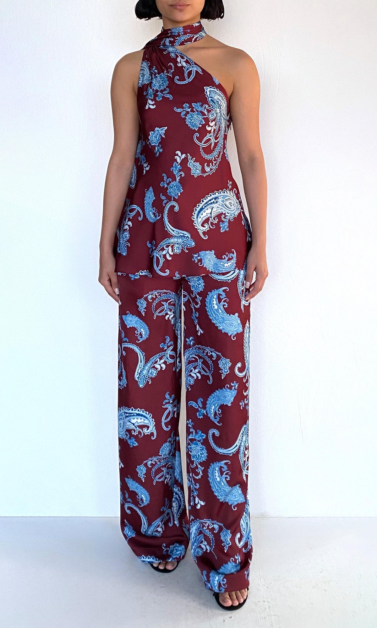 Womens | Hiba Polyester Satin Bias Top With Sash | Merlot