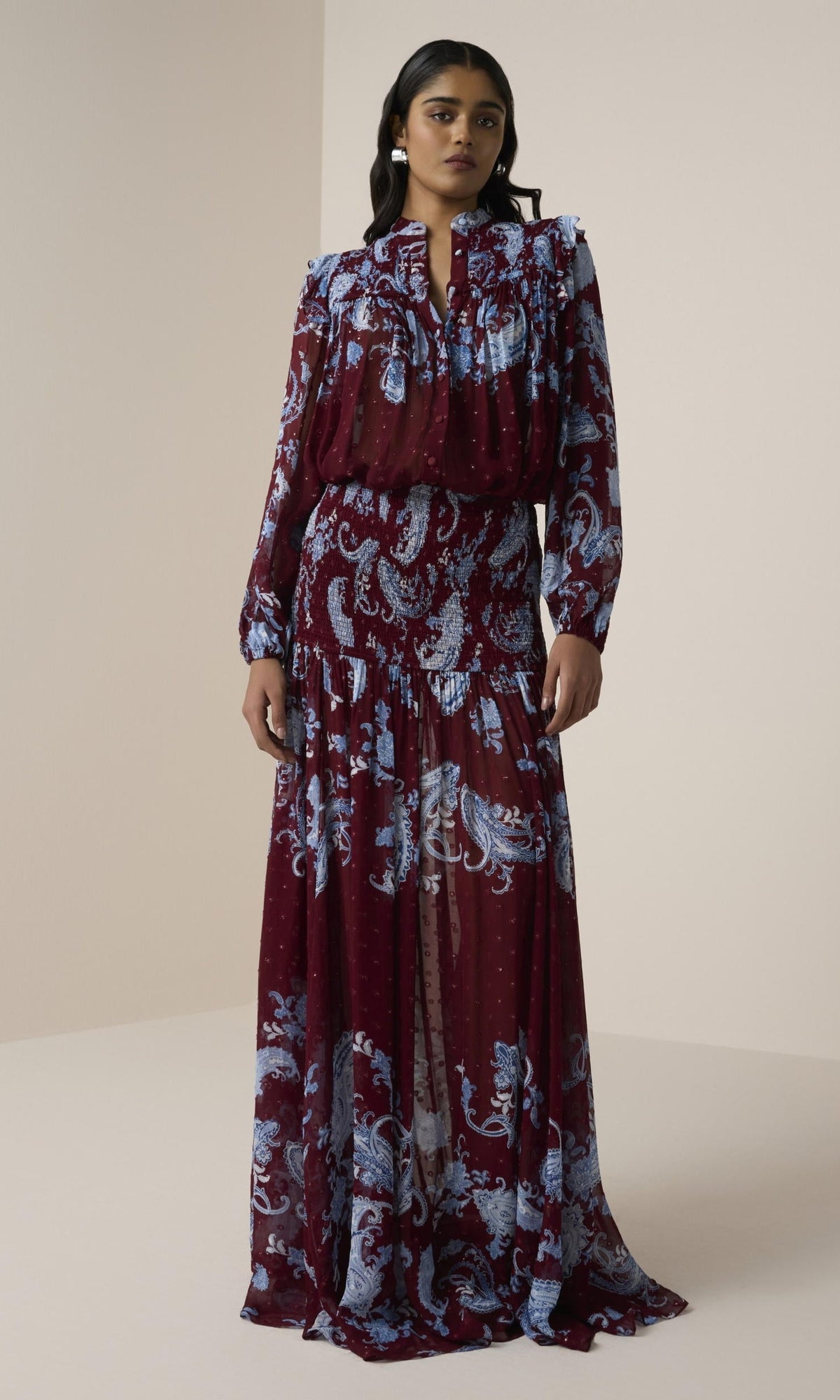 Hemant And Nandita | Hiba Dotted Lurex Top | Merlot