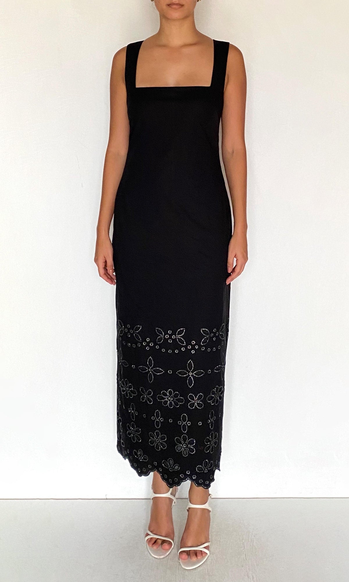 Womens | Hira Cotton Poplin Long Sheath Dress | Black