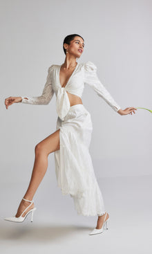 Womens | Ilara Nylon Jacquard Midi Skirt | White