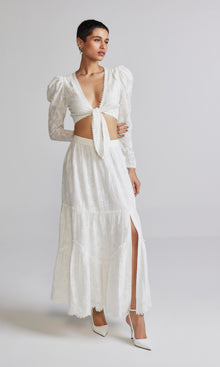Womens | Ilara Viscose Nylon Jacquard Knotted Top | White