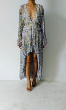 Womens | Inv Viscose Shiffone Deep Neck Long Dress | Light Blue