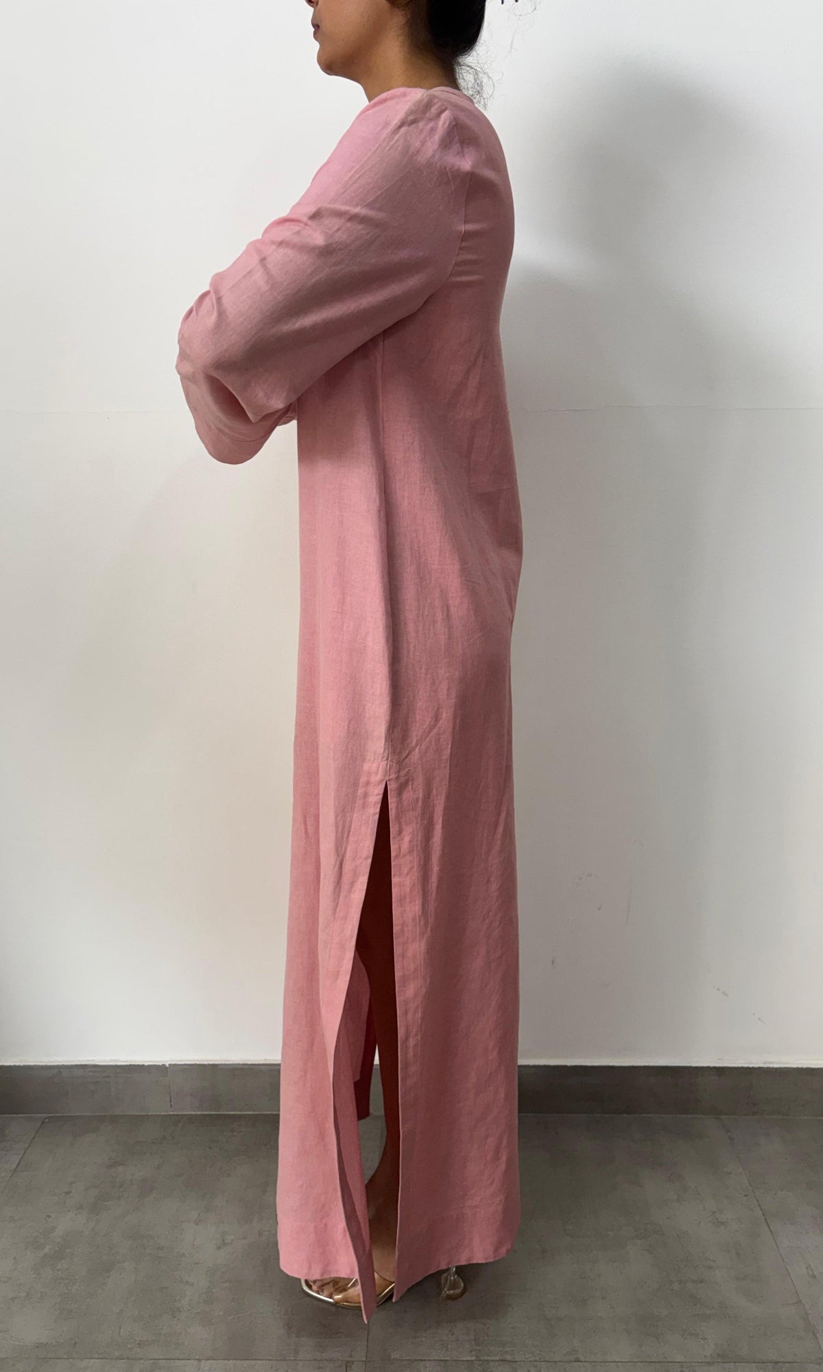 Womens | Inv Linen Cotton Long Kaftan | Pink