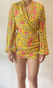 Hemant And Nandita | Inv Viscose Crepe Short Dress | Yellow Multi