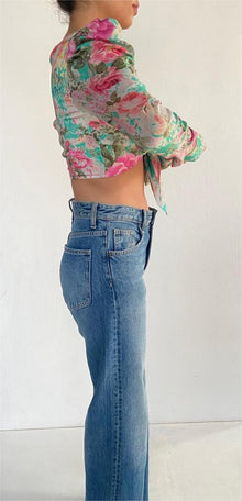 Hemant & Nandita | V-Neck Long-Sleeve Crop Top | Green