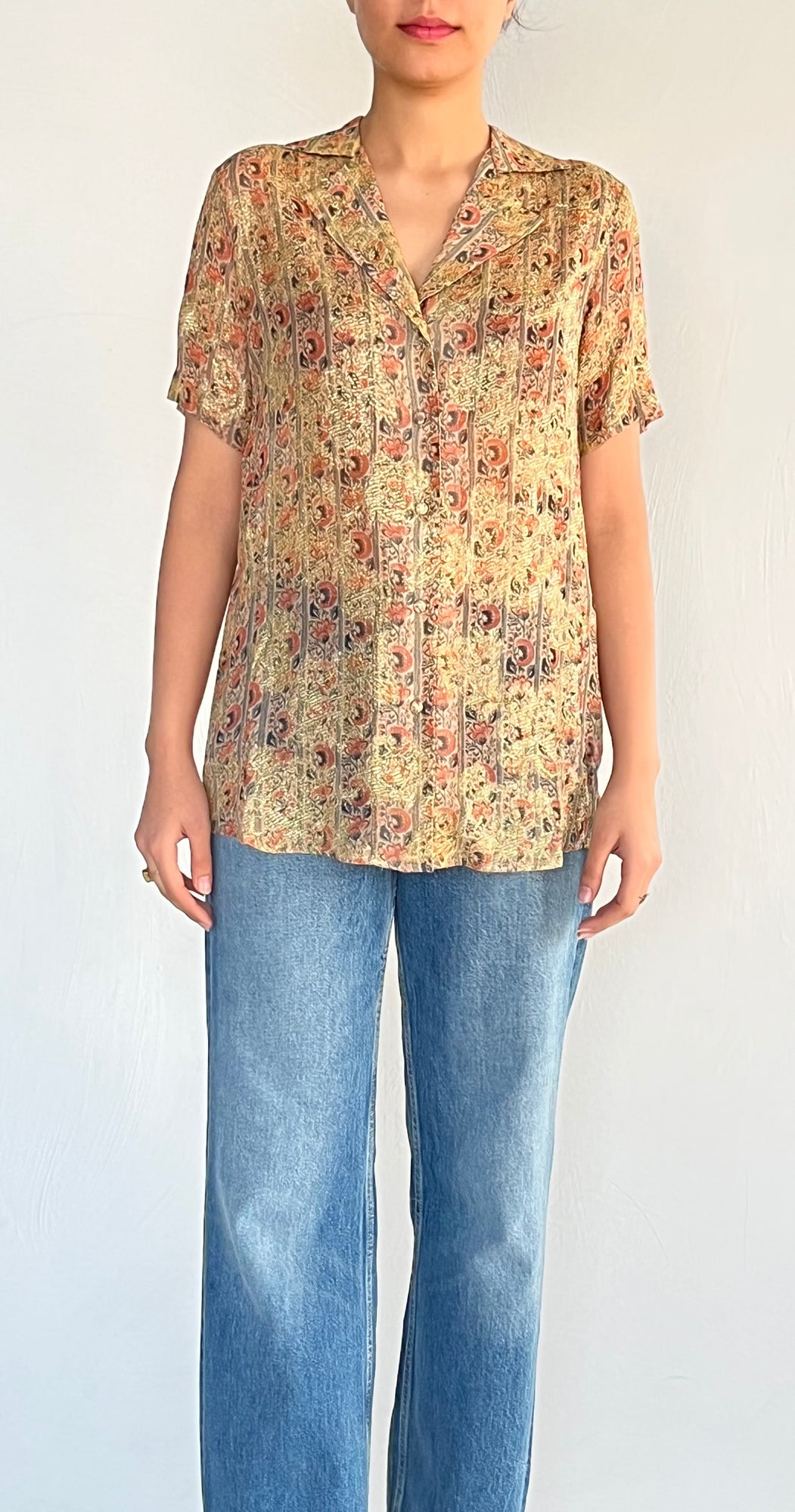 Hemant & Nandita | Lurex Printed Shirt | Brown