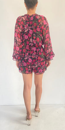 Hemant & Nandita | Floral Print Romper | Black Multi