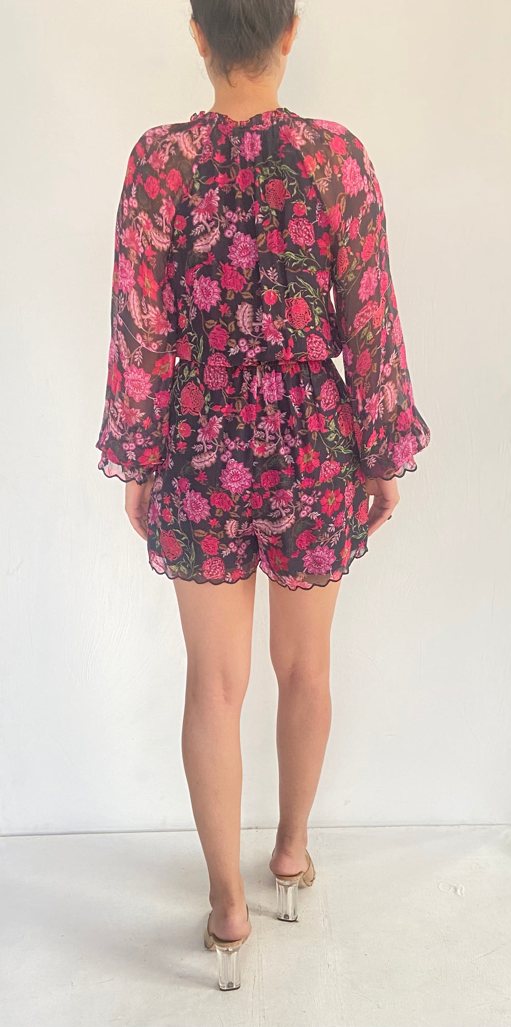 Hemant & Nandita | Floral Print Romper | Black Multi