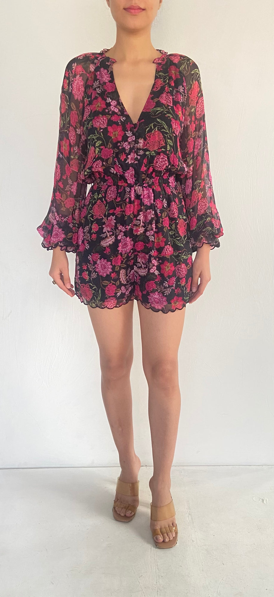 Hemant & Nandita | Floral Print Romper | Black Multi