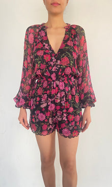 Hemant & Nandita | Floral Print Romper | Black Multi