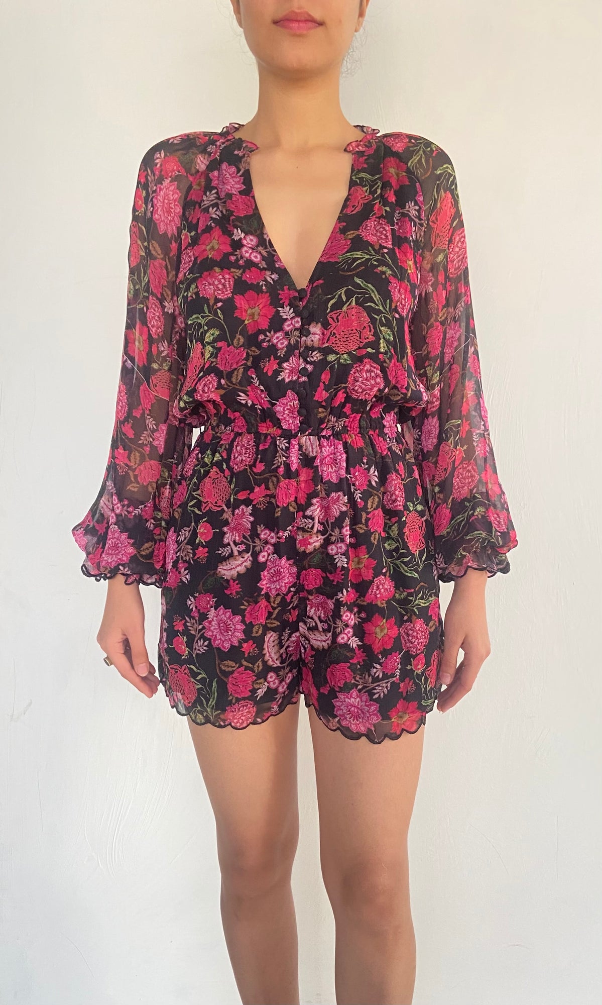 Hemant & Nandita | Floral Print Romper | Black Multi