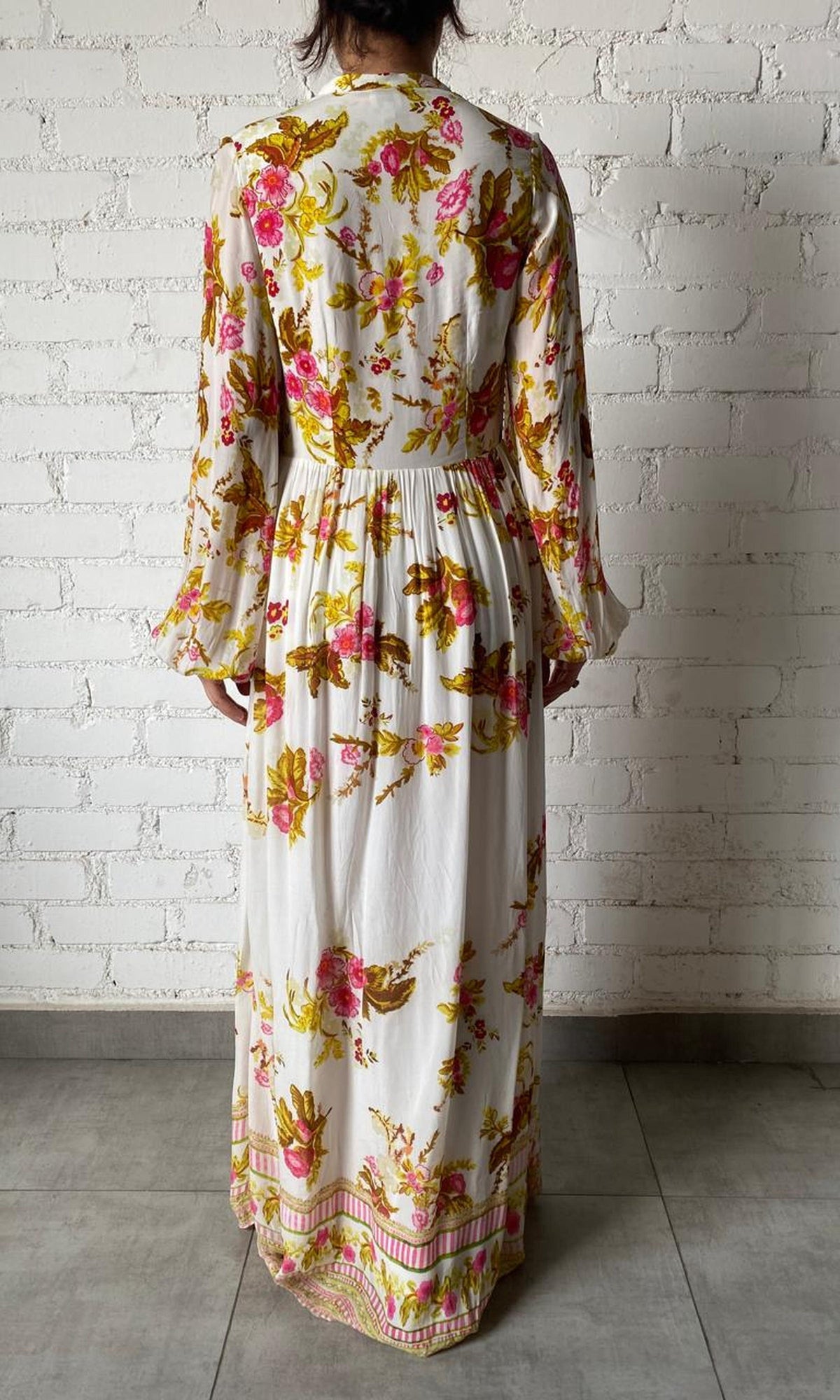 Hemant And Nandita | Inv Viscose Crepe Long Dress | White Multi