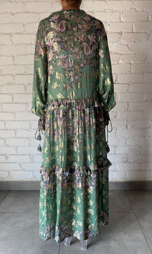 Hemant And Nandita | Inv Viscose Shimmer Georgette Lurex Long Dress | Green Print