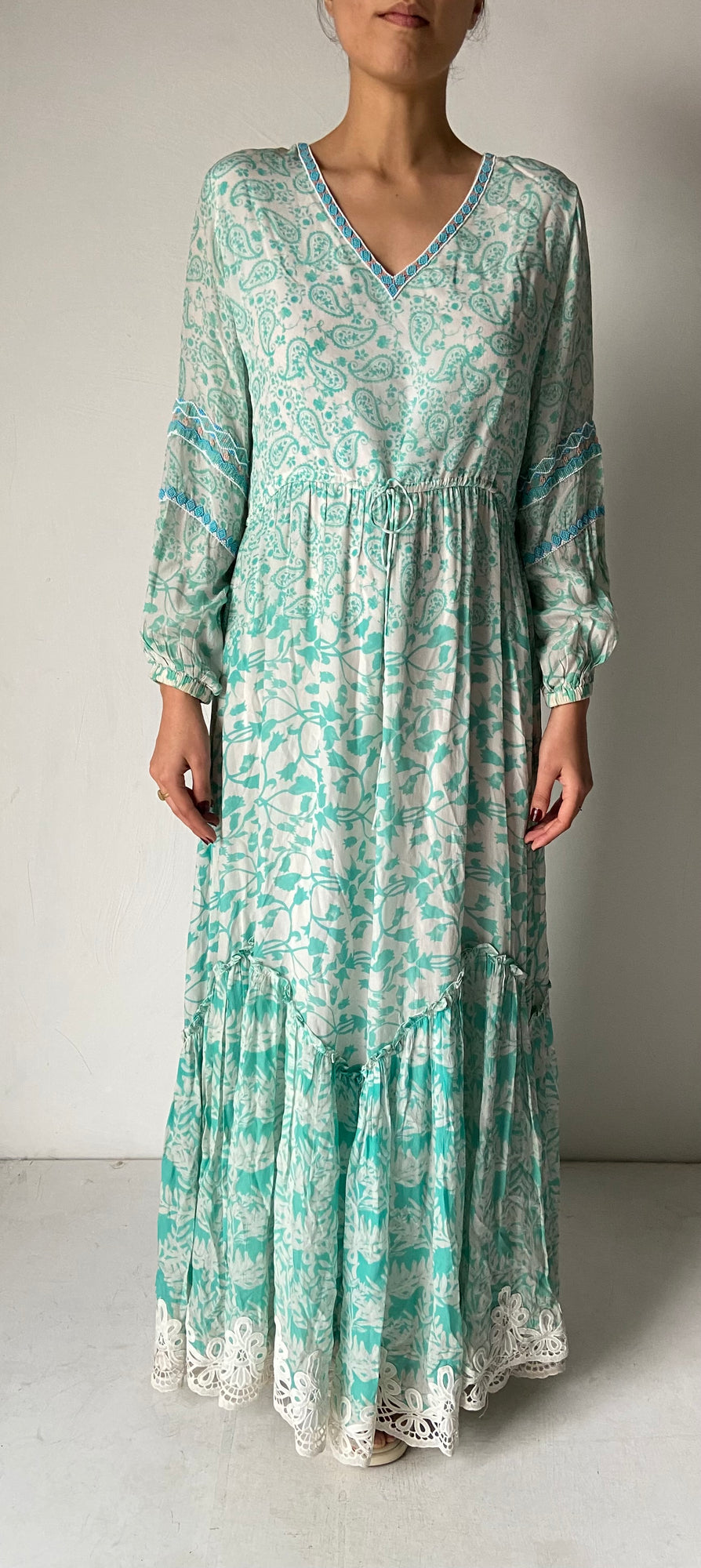 Hemant & Nandita | Calee Long Dress | Green/White