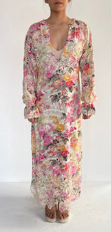 Hemant & Nandita | Charu Deep V-Neck Embroidery Kaftan | Multicolor