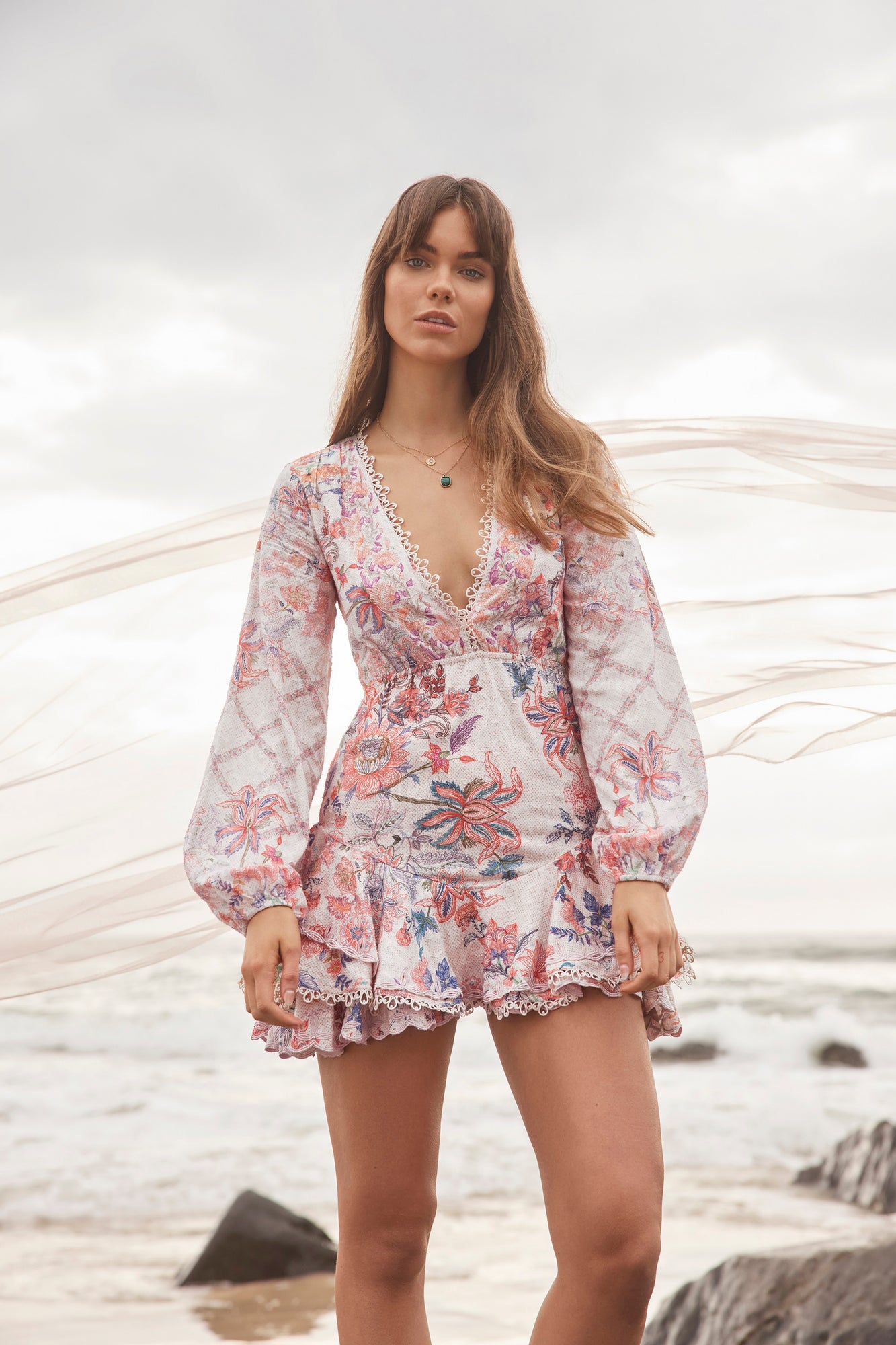 Hemant & Nandita | Kati V-Neck Long-Sleeve Short Dress | White
