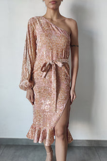 Hemant & Nandita | Pakhi One-Shoulder Midi Dress | Coffee