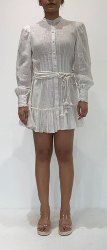 Hemant & Nandita | Ciara Round-Neck Long-Sleeve Short Dress | Off-White
