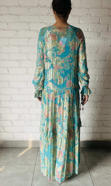 Womens | Isha Viscose Georgette Floral Lurex Kaftan | Blue Multi